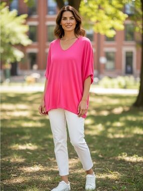 Nally & Millie Hot Pink Round-Neck Dolman Tunic 1557